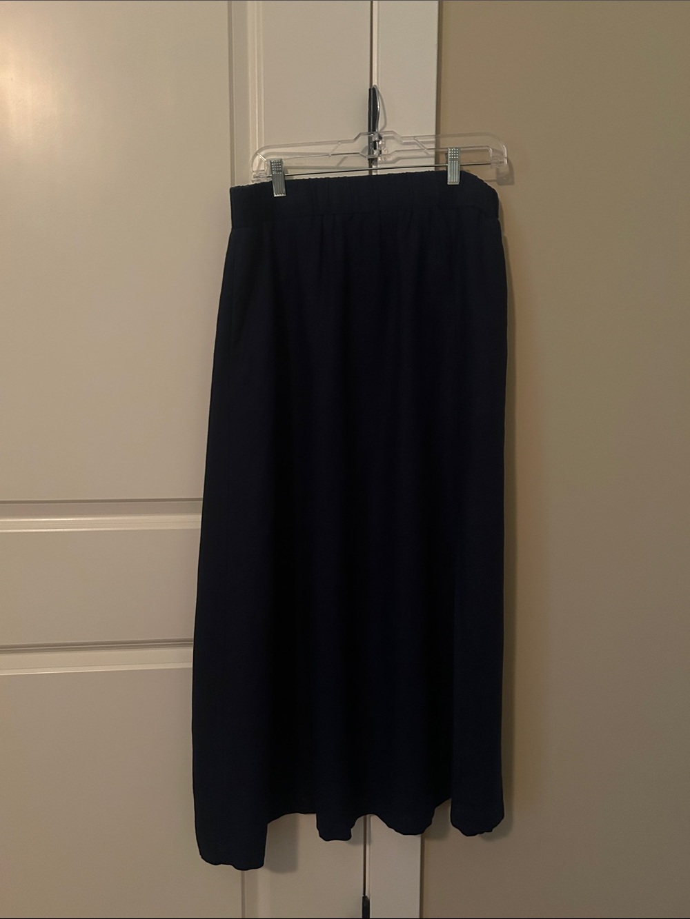 Quince Navy Linen Elastic-Waist Maxi Skirt with Pockets
